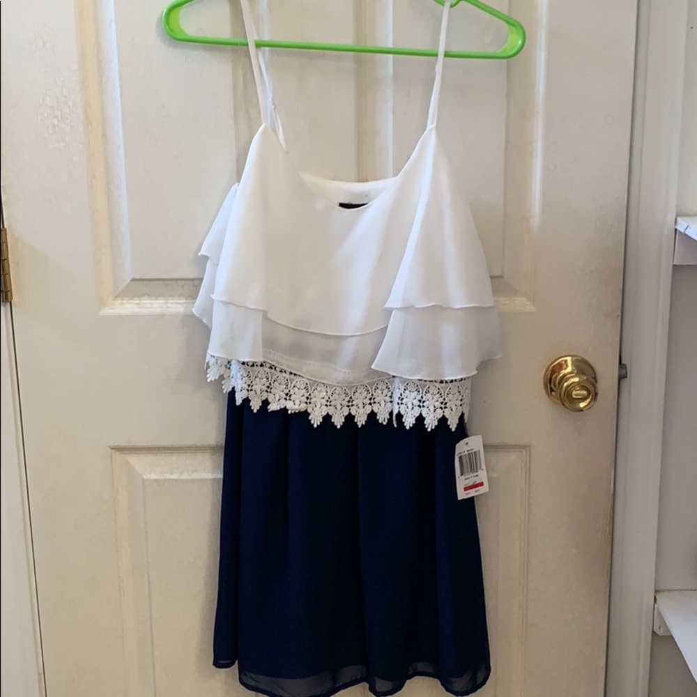Casual Navy and White Dress with Crochet Detailing